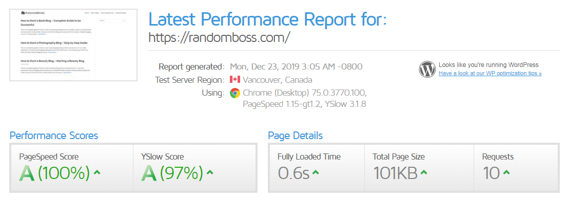 hostwinds speed on gtmetrix