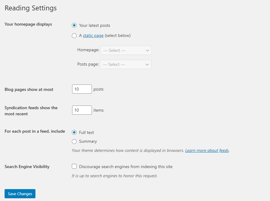 blog reading settings