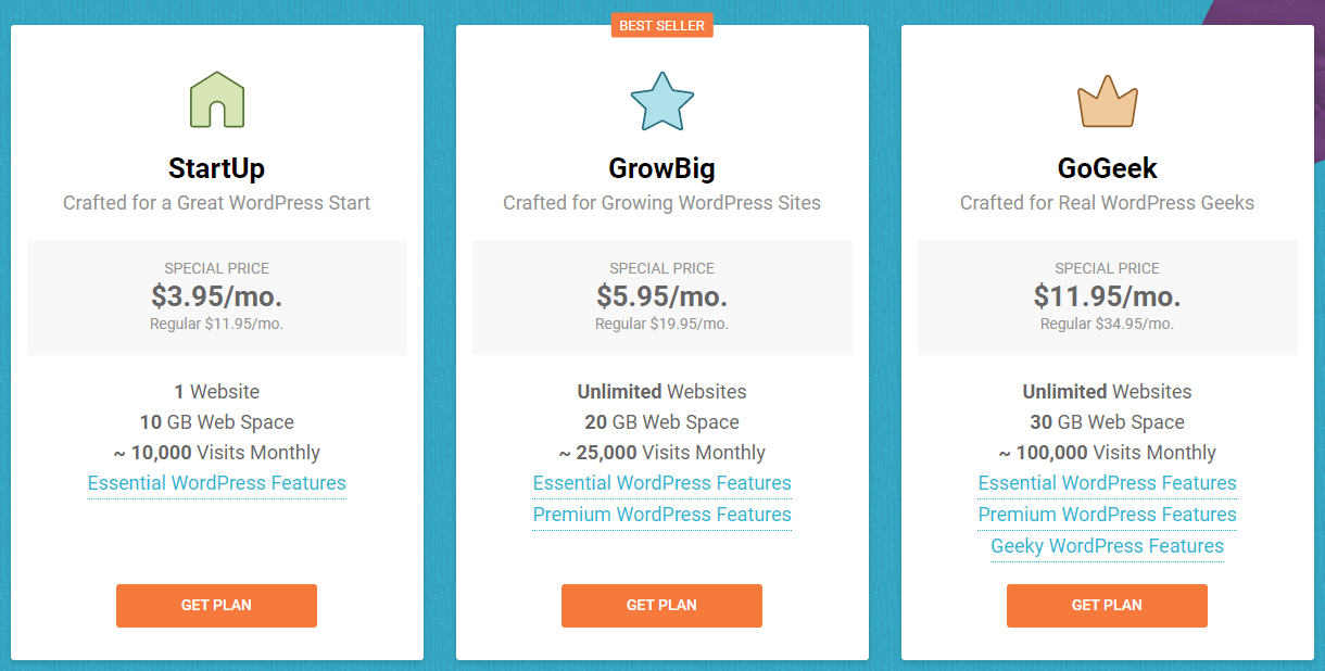 SiteGround WordPress plans