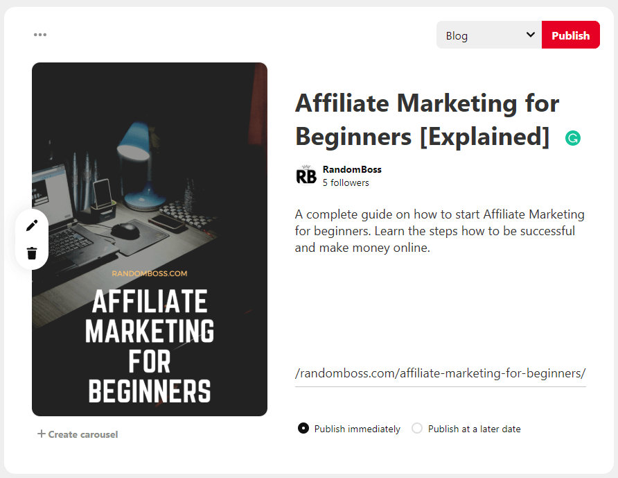 pinterest publish affiliate marketing