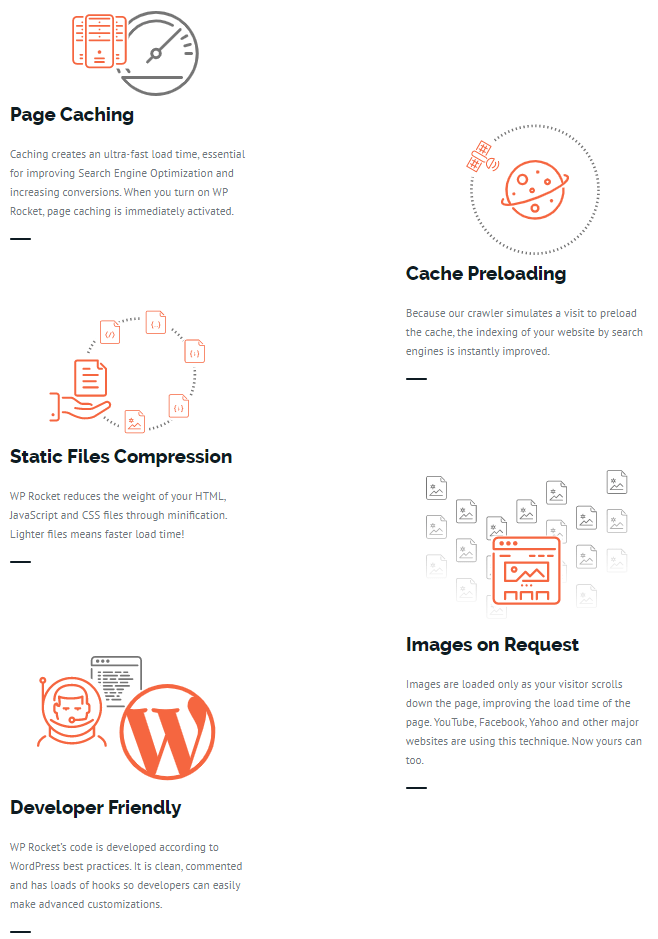 wp rocket features
